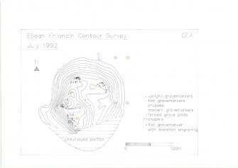 Contour survey showing chapel, pier, gravemarkers and crosses