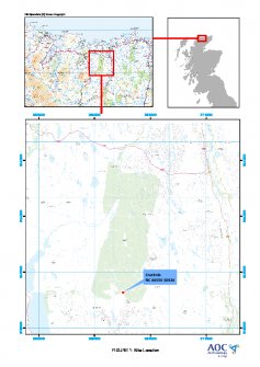 Location map of Cracknie Souterrain, shown in context of wider geographical area in N of Scotland