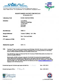 Radiocarbon Dating Certificate associated with an archaeological mitigation and field survey at Duntilland Quarry extension, North Lanarkshire