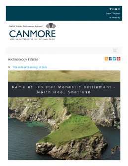 Digital copy of Archaeology InSites feature regarding Kame of Isbister Monastic settlement - North Roe, Shetland