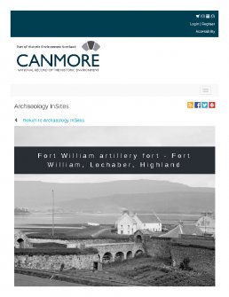 Digital copy of Archaeology InSites feature regarding Fort William artillery fort - Fort William, Lochaber, Highland