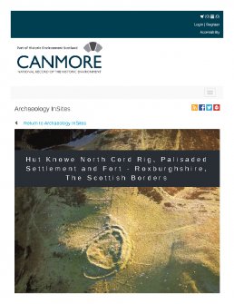 Digital copy of Archaeology InSites feature regarding Hut Knowe North Cord Rig, Palisaded Settlement and Fort - Roxburghshire, The Scottish Borders