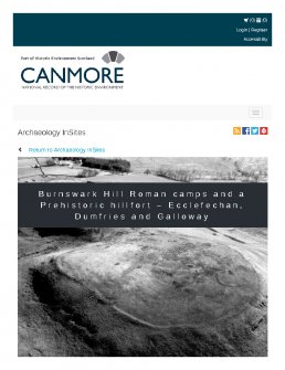 Digital copy of Archaeology InSites feature regarding Burnswark Hill Roman camps and a Prehistoric hillfort – Ecclefechan, Dumfries and Galloway