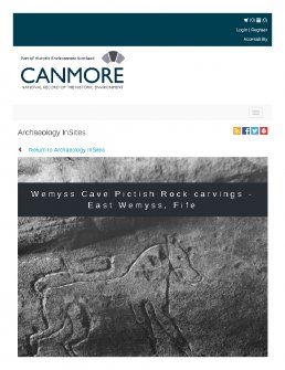 Digital copy of Archaeology InSites feature regarding Wemyss Cave Pictish Rock carvings - East Wemyss, Fife