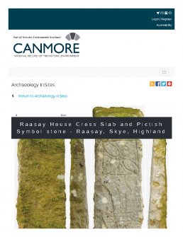 Digital copy of Archaeology InSites feature regarding Raasay House Cross Slab and Pictish Symbol stone - Raasay, Skye, Highland