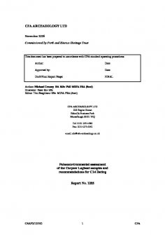 Report by CFA Archaeology: ‘Palaeoenvironmental assessment of the Carpow Logboat samples and recommendations for C14 Dating’, November 2006 