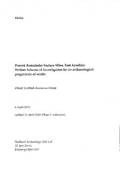 Report: 'Ponesk Remainder Surface Mine, East Ayrshire: Written Scheme of Investigation for an archaeological programme of works - Phase 2: Evaluation', 14 April 2010