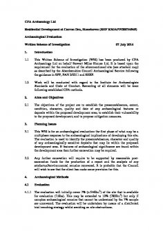 Report: 'Residential Development at Carron Den, Stonehaven, Archaeological Evaluation, Written Scheme of Investigation', July 2014