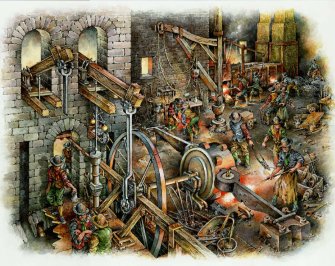 'Inside the forge, Wilsontown ironworks'
A reconstruction drawing of a forge at Wilsontown Ironworks by illustrator Michael Blackmore.