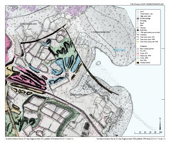 North east Easdale Survey Map: slate debris dumping and enclosures to west of Harbour area and to east to Windmill Quarry