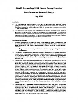 GUARD Archaeology 3298 Report: Soutra Quarry Extension Post-Excavation Research Design July 2011 (PERD), Post-excavation and Watching Brief, Soutra Quarry Extension, Humbie, Borders