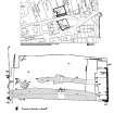 Location map (above) and Block 1 site plan (below) showing archaeological remains