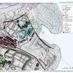 Layered interactive PDF map of north-east corner of Easdale Island showing HES survey, including North spoil, walls and workings. 