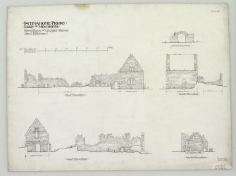 Digital image of drawings of elevations of chapter house and kitchen.