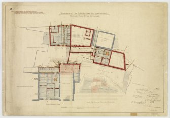 'Edinburgh & Leith Corporations' Gas Commissioners. Waterloo Place Office Extensions'
Site plan and basement plan.
Signed: 'W R Flemming'