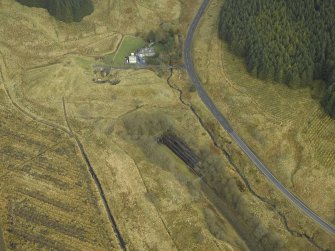 Oblique aerial view centred on S end of tunnel and Whitrope Cottages, taken from the S.