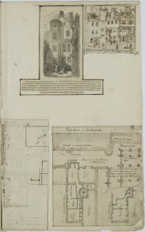 Digital copy of page 4a: Ink sketch plan of High Street, showing Luckenbooths, old Tolbooth (Heart of Midlothian) and Beth's Wynd (Bess Wynd) and plan of North side of Castlehill Street.
'MEMORABILIA, JOn. SIME  EDINr.  1840'