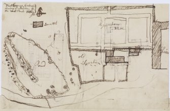 Digital copy of page 58: Ink sketch plan of Gallery of Culross Abbey Church
Insc. "Gallery Plan, Culross Abbey Kirk. 1806-23"
'MEMORABILIA, JOn. SIME  EDINr.  1840'