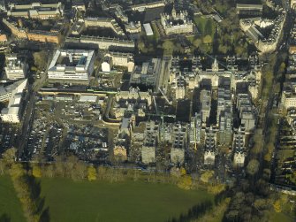 Oblique aerial view centred on the Quartermile development of the former Infirmary, taken from the S.