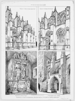 Digital copy of illustrations of St Salvator's Chapel, Rosslyn Chapel and Kinnoull Church. One print from the 'Building News', 1897 ('Examples of the Ecclesiastical Architecture of Scotland')
Titled: 'Rosslyn. S.South. of. choir.looking East' 'Rosslyn in N.Doorway of Buttresses' 'Monument in Kinnoul Church' 'St.Salvator's Church S.W.Porch' 'Examples of the Ecclesiastical Architecture of Scotland by Messrs MacGibbon of Ross'.
