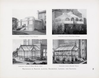 Catalogue of Horticultural Buildings by MacKenzie and Moncur
"Conservatory erected at Craig, Kilmarnock," "Conservatory erected at Ettrick Road, Edinburgh," "Conservatory erected at St Huberts, Belturbet, Ireland" and "Conservatory erected at Broomhall, Menstrie"