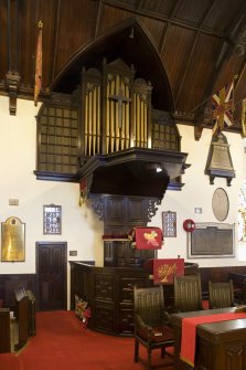 Interior. Pulpit and organ. View from NNE