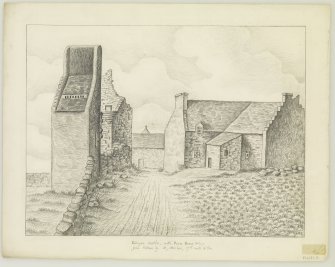 Drawing showing castle, doocot and farmhouse.