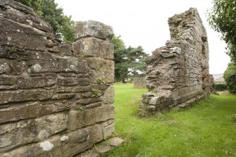 N wall of nave, oblique view from NE showing door opening