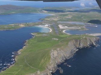 General oblique aerial view of Sumburgh Airport, taken from the SE.