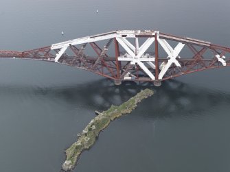 Oblique aerial view of the Forth Railway Bridge and Inch Garvie island, looking to the WSW.