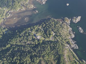 Oblique aerial view of Glenborrodale Castle, looking SE.