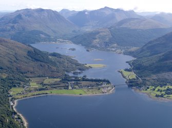General oblique aerial view of Loch Leven with the Ballachulish Bridge in the foreground, looking E.