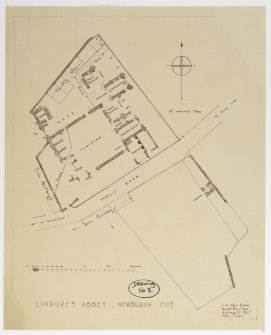 Drawing showing plan of Lindores Abbey.
