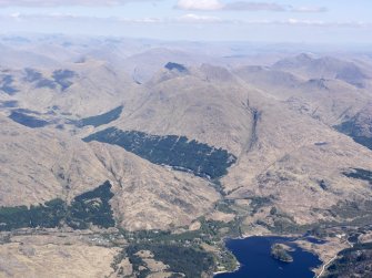 General oblique aerial view looking up Loch Shiel towards Glenfinnan, taken from the SW.