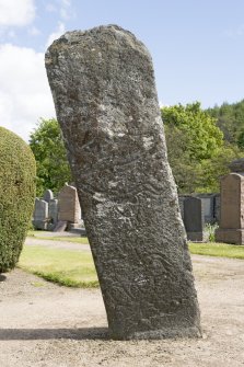 View of rear of cross slab with pictish symbols