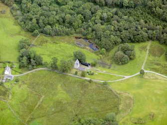 Oblique aerial view of Earlstoun Castle, taken from the SW.