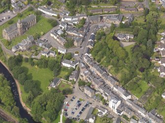 Oblique aerial view of Dunblane Cathedral, taken from the SW.