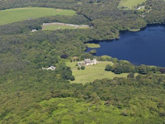 General oblique aerial view of Lochnaw Castle and policies, taken from the SE.