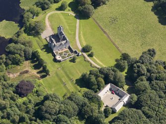 Oblique aerial view of Lochnaw Castle, taken from the WSW.