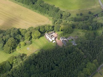 Oblique aerial view of Elshieshields Tower, taken from the ESE.