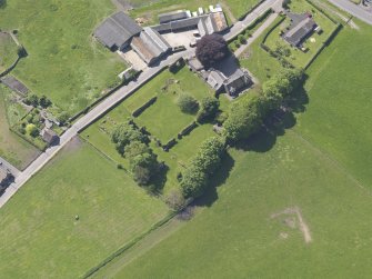 Oblique aerial view of Lindores Abbey, taken from the N.