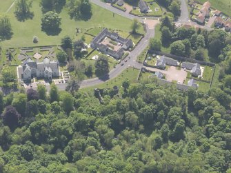 Oblique aerial view of Ballumbie Castle, taken from the NNW.