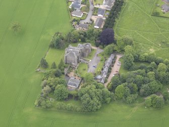 Oblique aerial view of Pitfour Castle, taken from the ENE.
