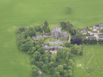 Oblique aerial view of Pitfour Castle, taken from the N.