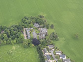 Oblique aerial view of Pitfour Castle, taken from the W.