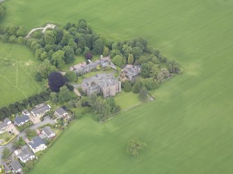 Oblique aerial view of Pitfour Castle, taken from the SSW.
