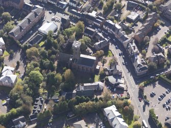 Oblique aerial view of St Bride's Collegiate Church Bothwell, taken from the N.