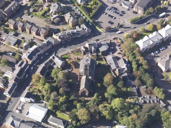 Oblique aerial view of St Bride's Collegiate Church Bothwell, taken from the E.
