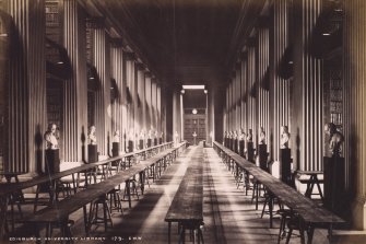 Interior view of Edinburgh University Library, Old College.
Titled: 'Edinburgh University Library, 179. G.W.W.'
PHOTOGRAPH ALBUM N0. 195: George Washington Wilson Album, p.113.