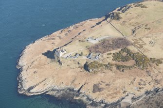 Oblique aerial view of Duart Castle, Mull, looking E.
